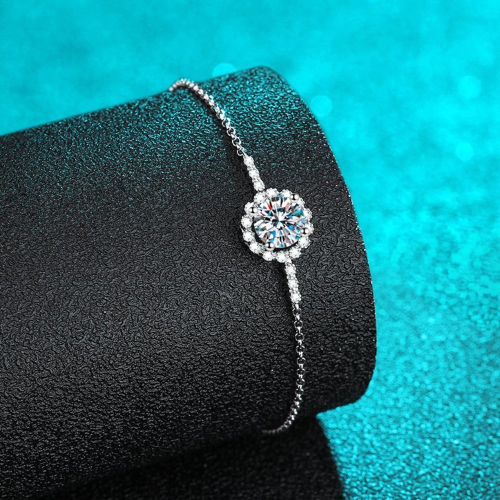 Certified 1ct. t.w. Moissanite Diamond Halo Bracelet NEW - Picture 4 of 11
